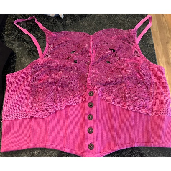 Free People Raspberry Sherbert Have My heart Cropped Tank Top Shirt Medium NWOT - Picture 6 of 10